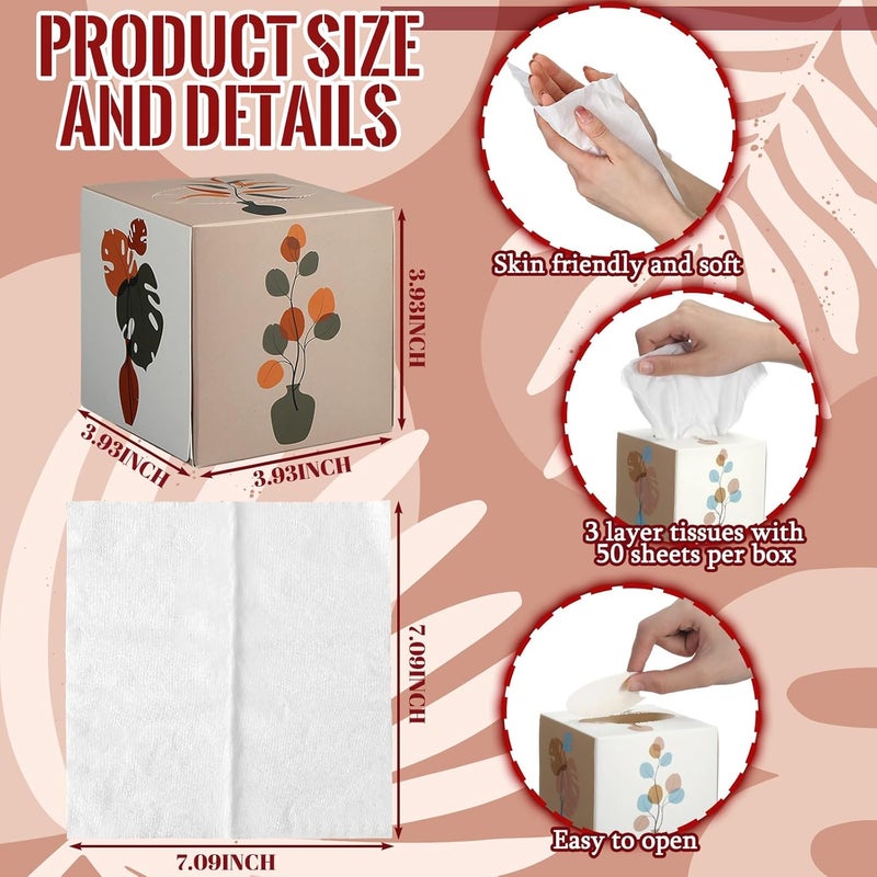 Fourluoo 12 Pack Fall Vase Illustration Facial Tissues Cube Face Boxes 600 Sheets 3 Ply Small Square Tissues Bulk for Car Bedroom Supplies - Image 3